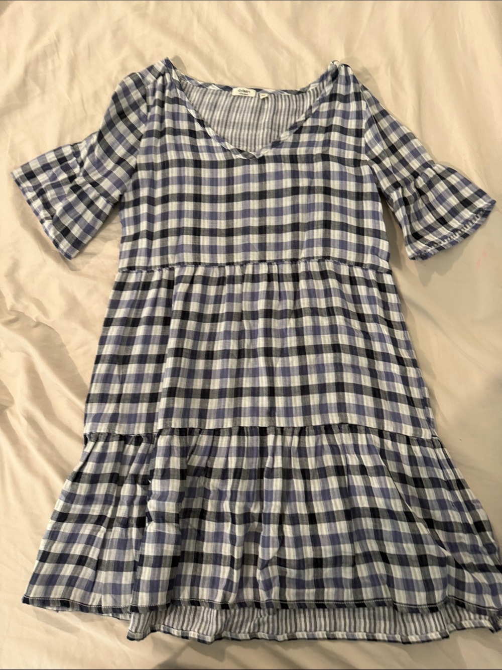 dylan Blue and White Gingham Tiered Casual Dress